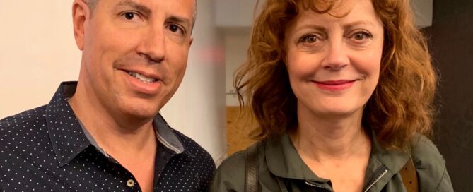 Susan Sarandon posing for an informal photo with Paul Scott Adamo